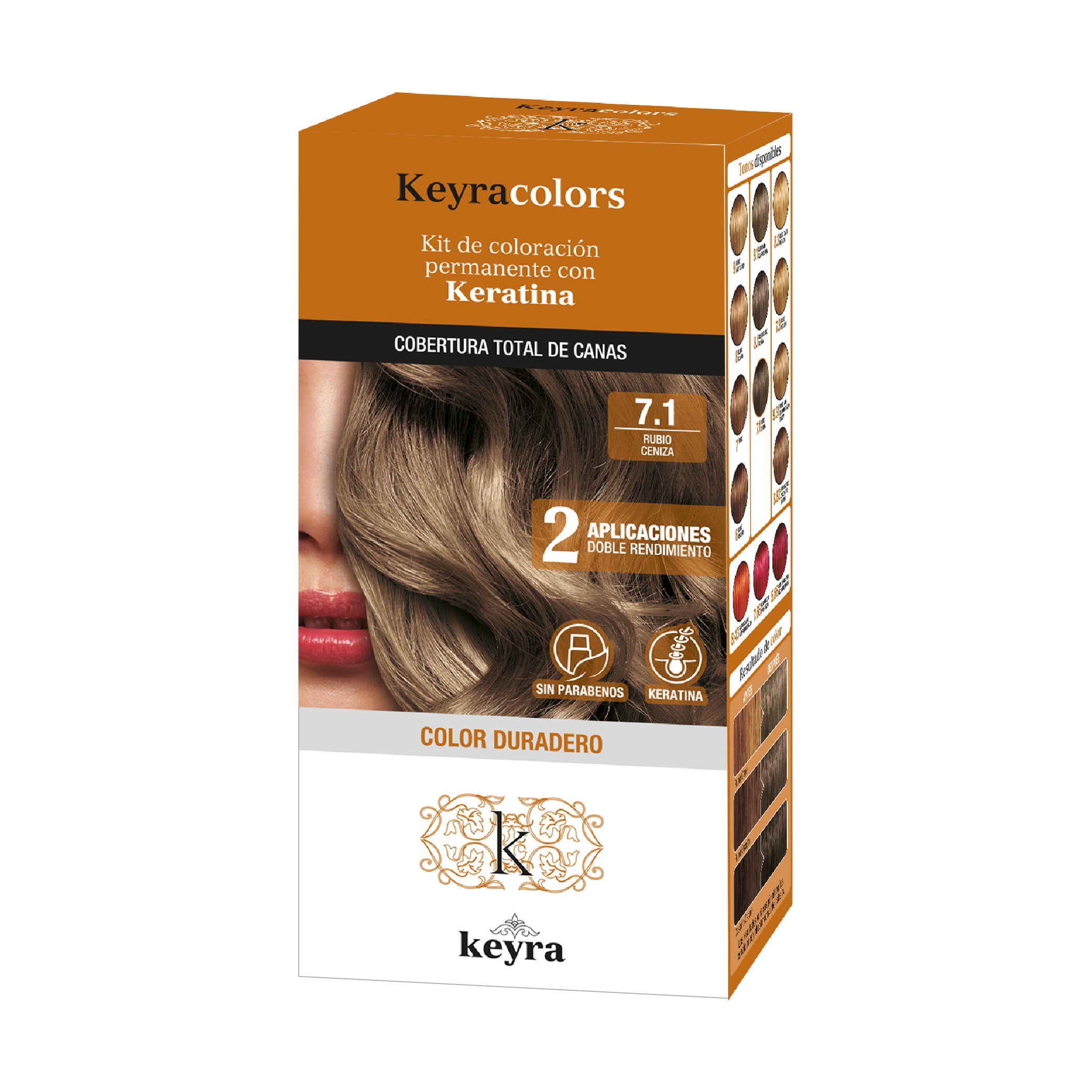 Tinte Cabello Keyra Kit 7.1 RUBIO CENIZA