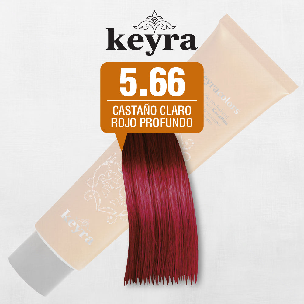 Tinte Cabello Keyra 5.66 CASTAÑO CLARO ROJO PROFUNDO