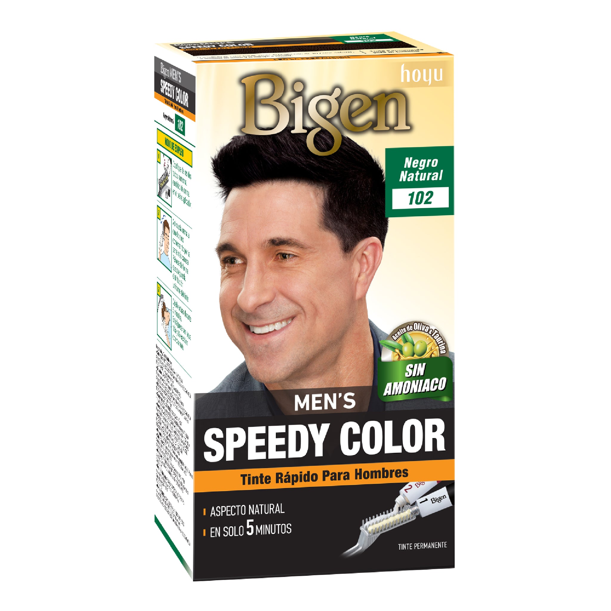 Tinte Bigen Mens Speedy Negro Natural 102 Permanente, sin Amoniaco x 40 G c/u Bigen Caja x 1 Coloración capilar rápida y permanentepara hombres Fácil de usar, fácil de aplicar y No contiene amoniaco,Color de apariencia natural